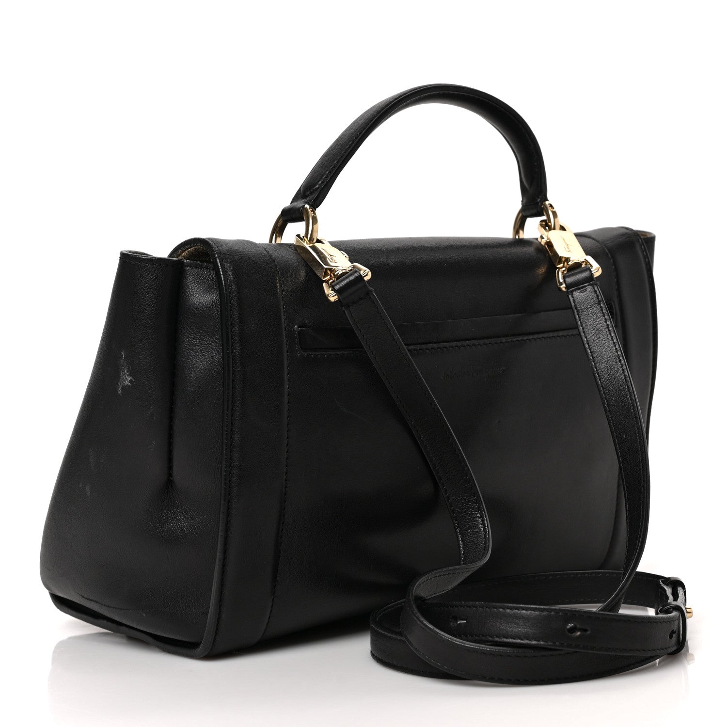 Salvatore Ferragamo Calfskin Sofia Rainbow Top Handle Bag Black 3 of 8