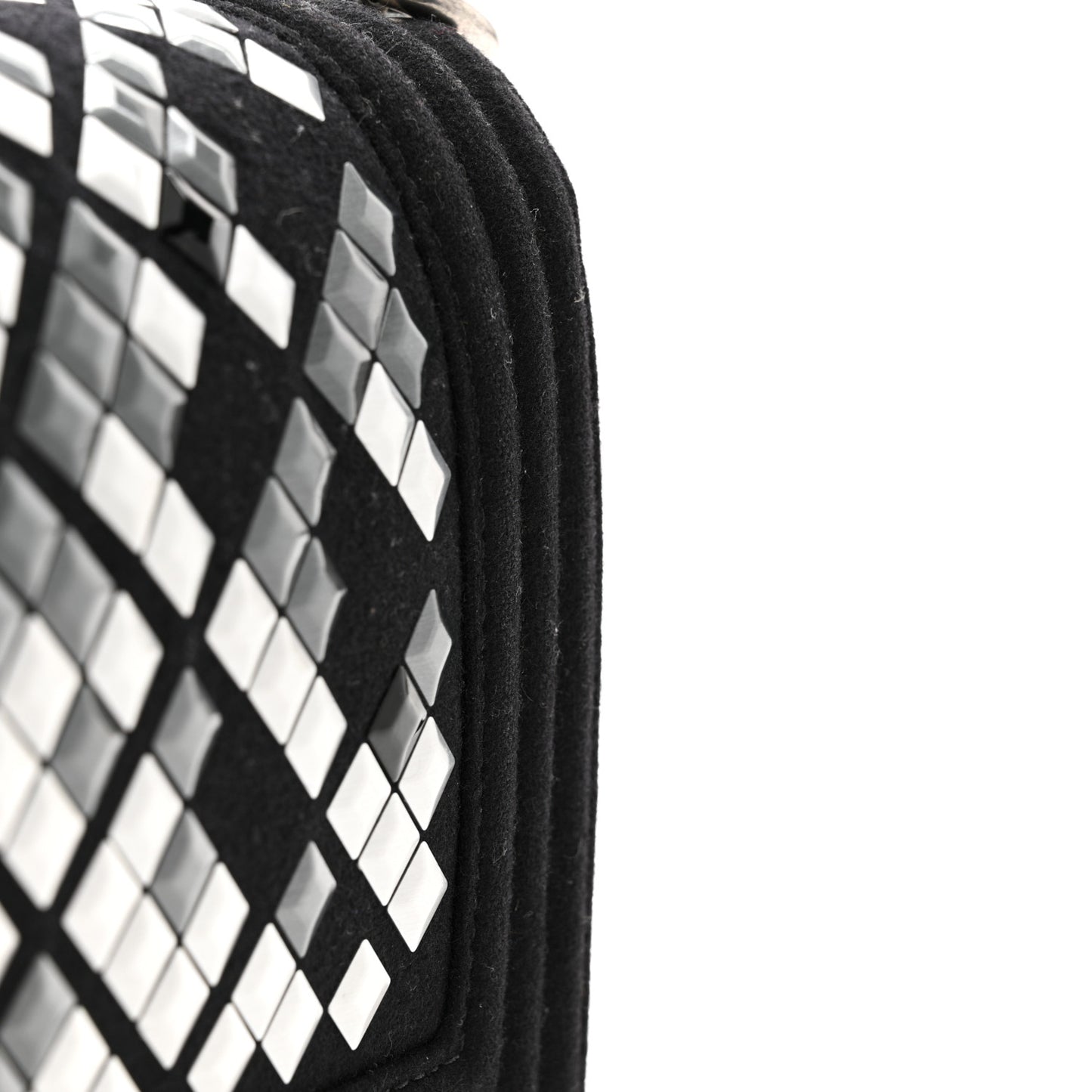 Wool Lambskin Embroidered Mosaic Medium Boy Flap Black
