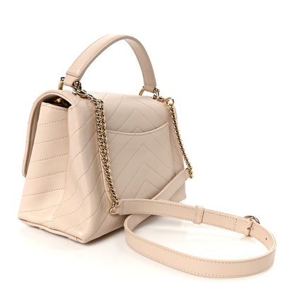 Chanel Grained Calfskin Stitched Small Chevron Chic Top Handle Flap Beige 3 of 11