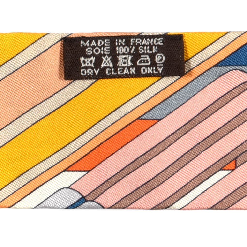 Silk Sangles En Zigzag Twilly Ivory Orange Bleu