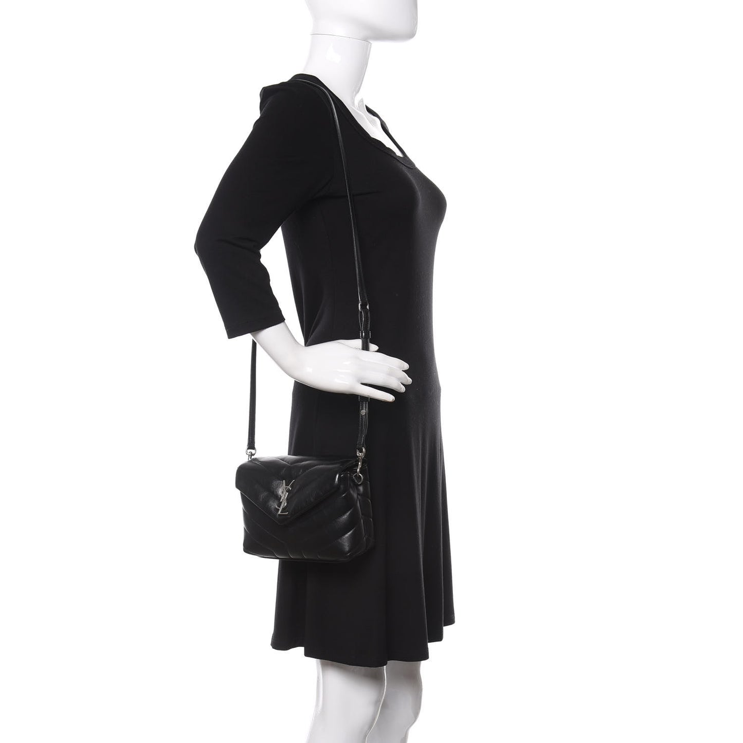 Calfskin Y Quilted Monogram Toy Loulou Crossbody Bag Black
