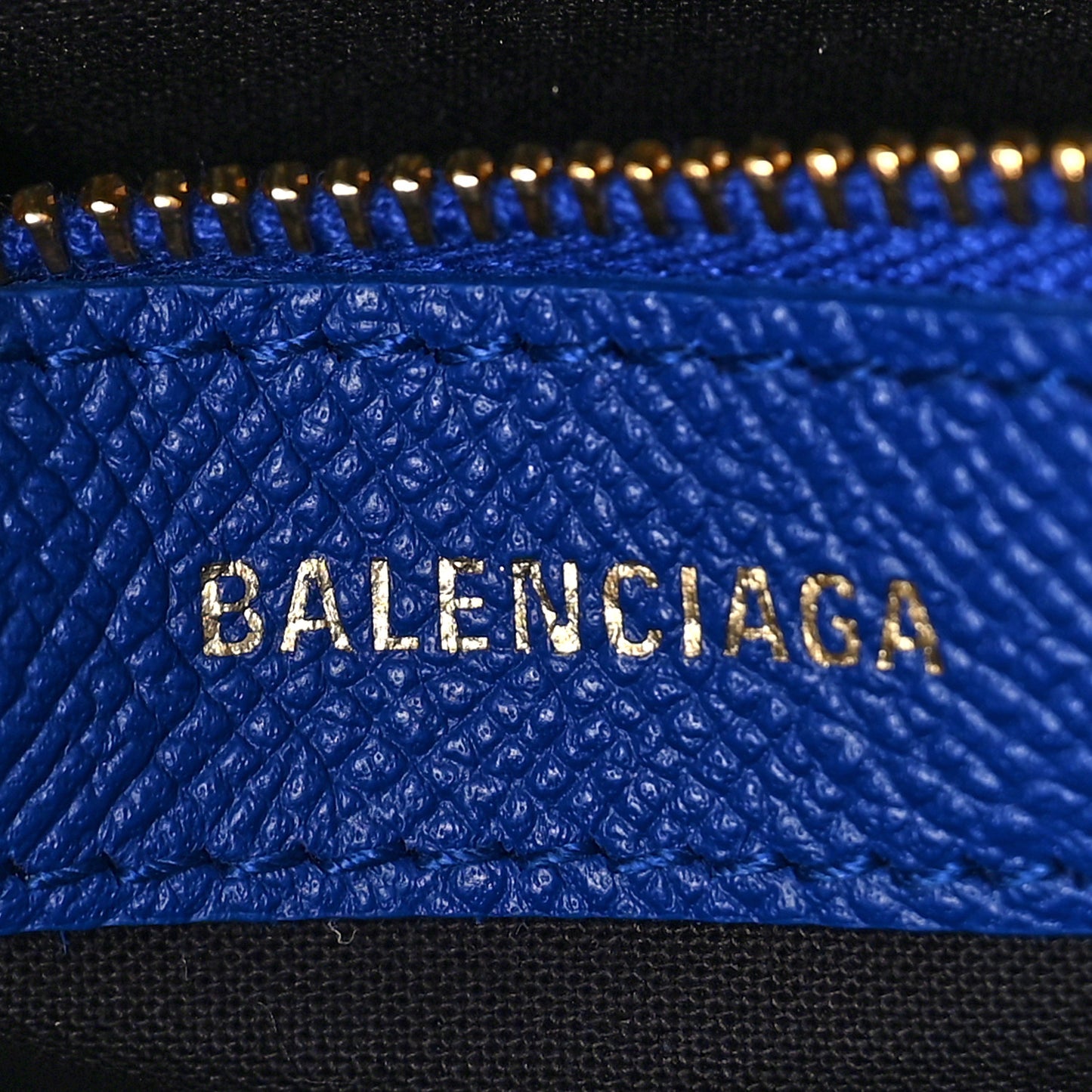 Signature Grained Calfskin Logo XXS Ville Top Handle Bag Bleu Roi White