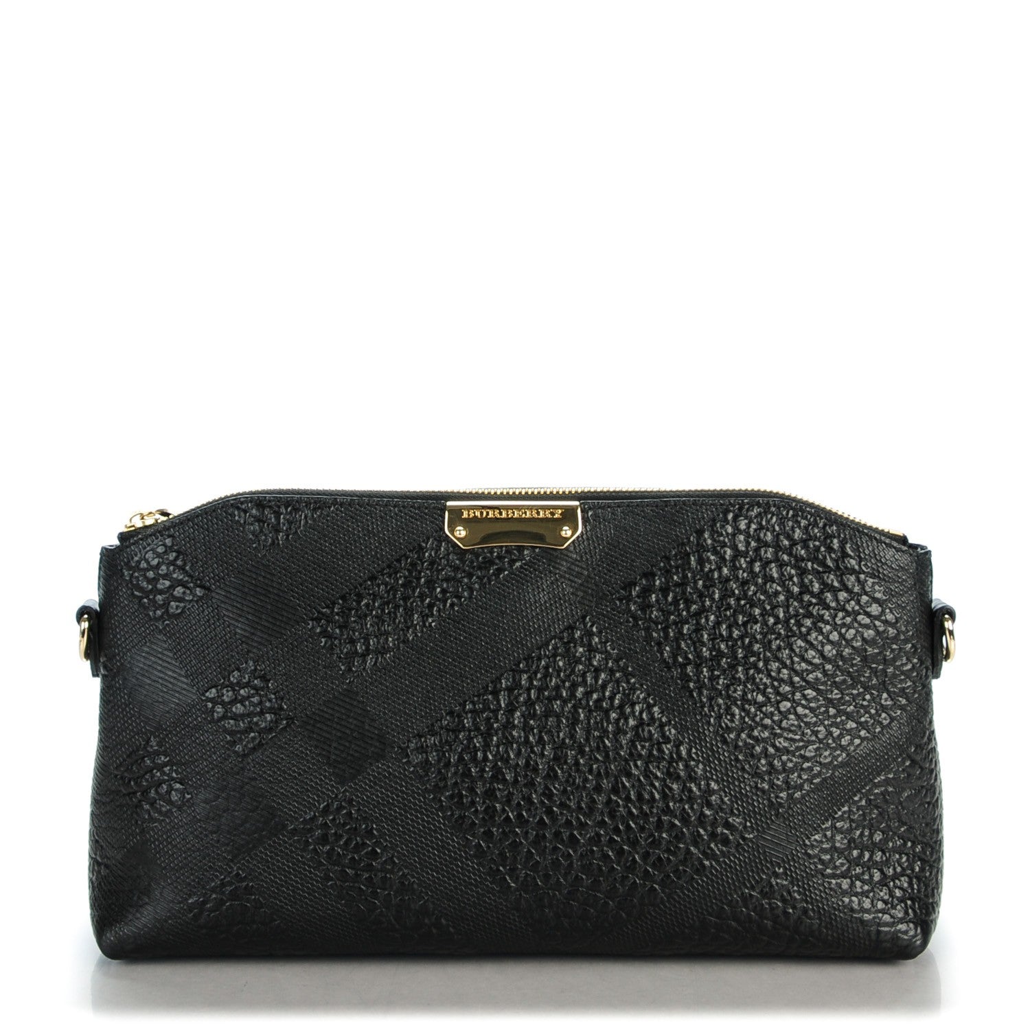 Burberry Signature Grain Calfskin Check Embossed Small Chichester Crossbody Clutch Bag Black 1 of 5