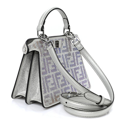 Fendi Iridescent Crystal Vitello Laminato Suede FF Petite Peekaboo I SEE U Satchel Cappuccino 2 of 10