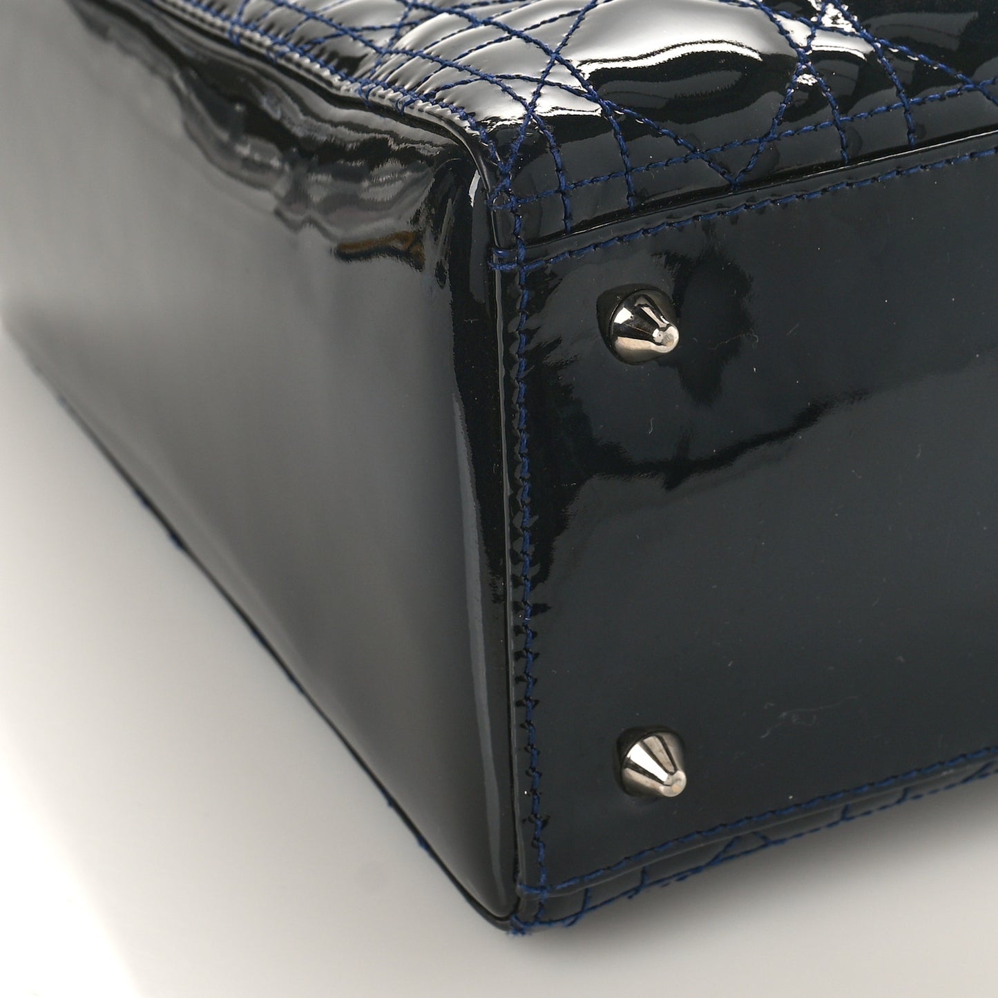 Patent Cannage Medium Lady Dior Navy Blue