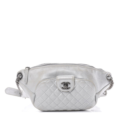 Chanel Metallic Grained Calfskin Quilted Casual Rock Waist Bag Fanny Pack Silver 1 of 18