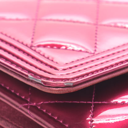 Chanel Metallic Patent Calfskin Quilted Boy Wallet On Chain WOC Fuchsia 16 of 20