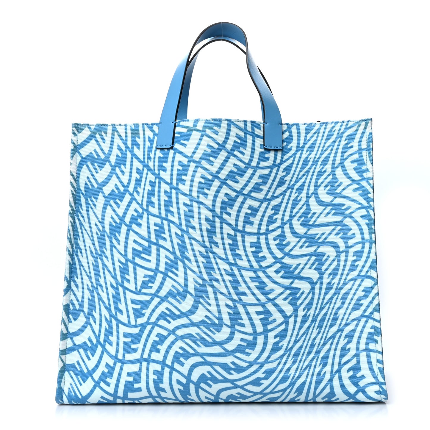 X SARAH COLEMAN Glazed Canvas Vitello King FF Vertigo Shopping Tote Bag Cyber Blue White