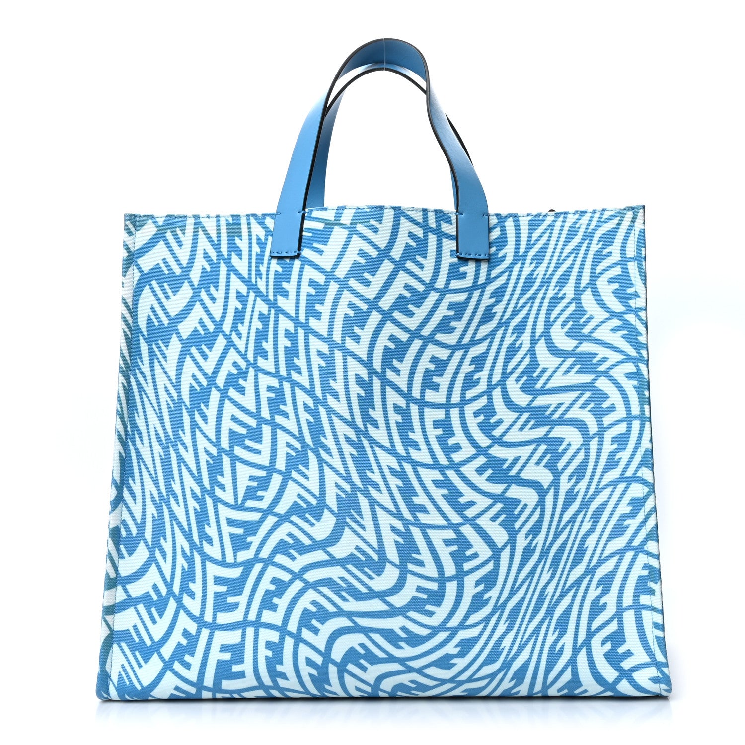 Fendi X SARAH COLEMAN Glazed Canvas Vitello King FF Vertigo Shopping Tote Bag Cyber Blue White 1 of 10