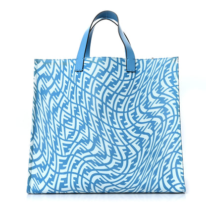 Fendi X SARAH COLEMAN Glazed Canvas Vitello King FF Vertigo Shopping Tote Bag Cyber Blue White 1 of 10