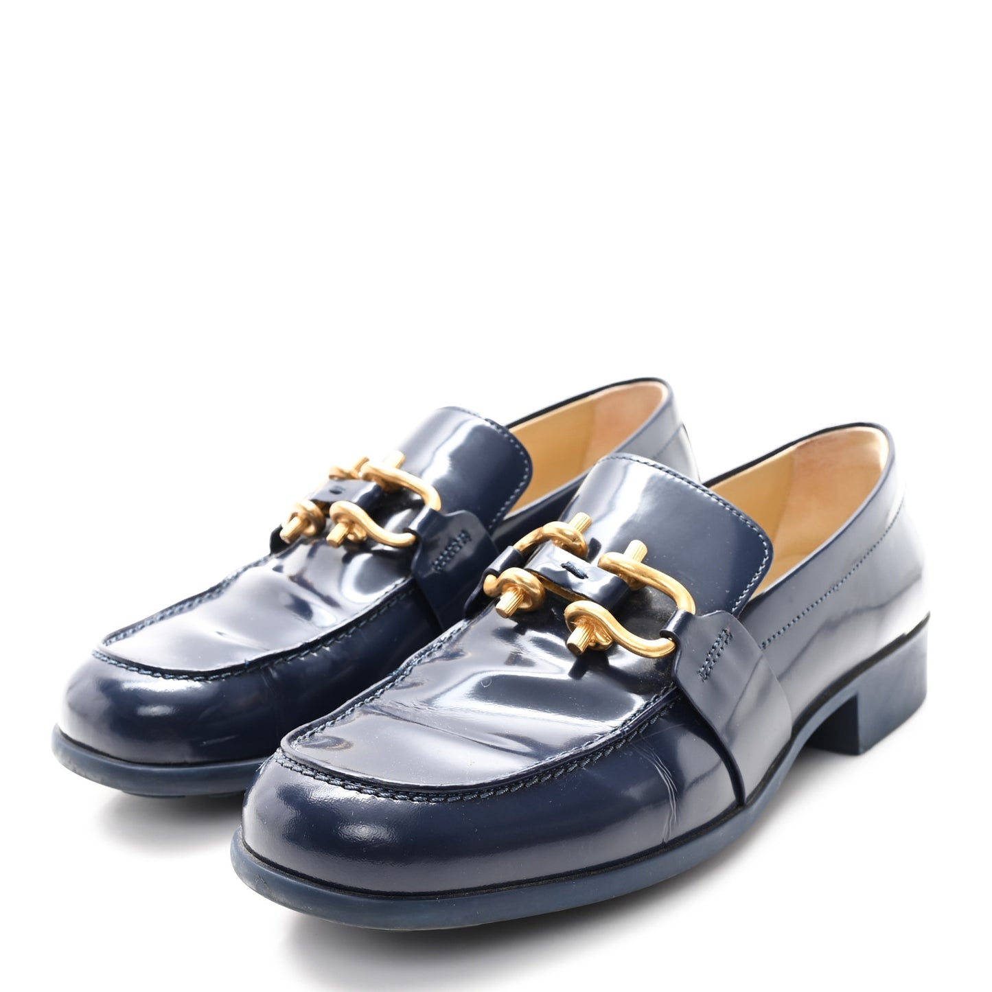 Glossy Calfskin Monsieur Loafers 40.5 Navy Blue