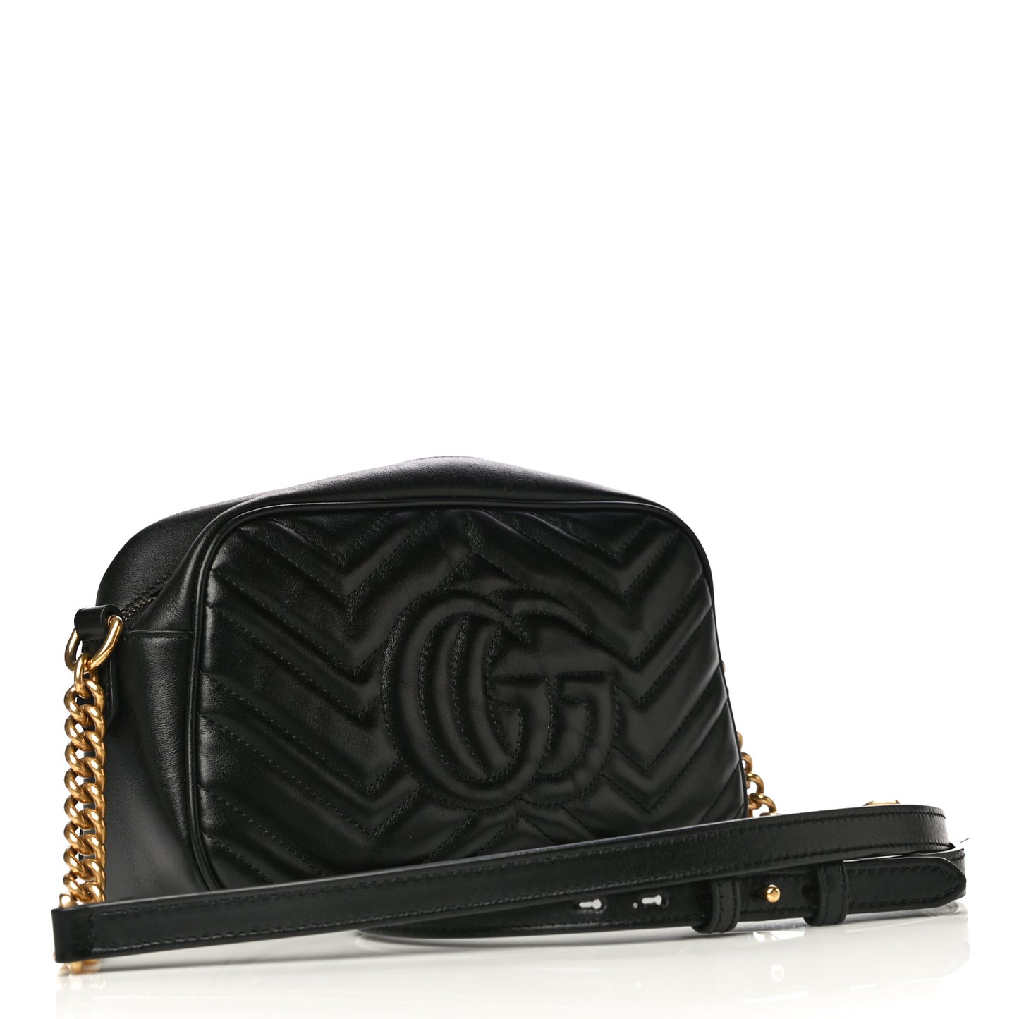 Calfskin Matelasse Small GG Marmont Chain Shoulder Bag Black