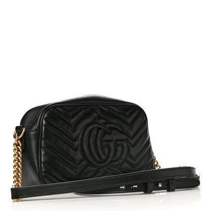 Gucci Calfskin Matelasse Small GG Marmont Chain Shoulder Bag Black 3 of 11