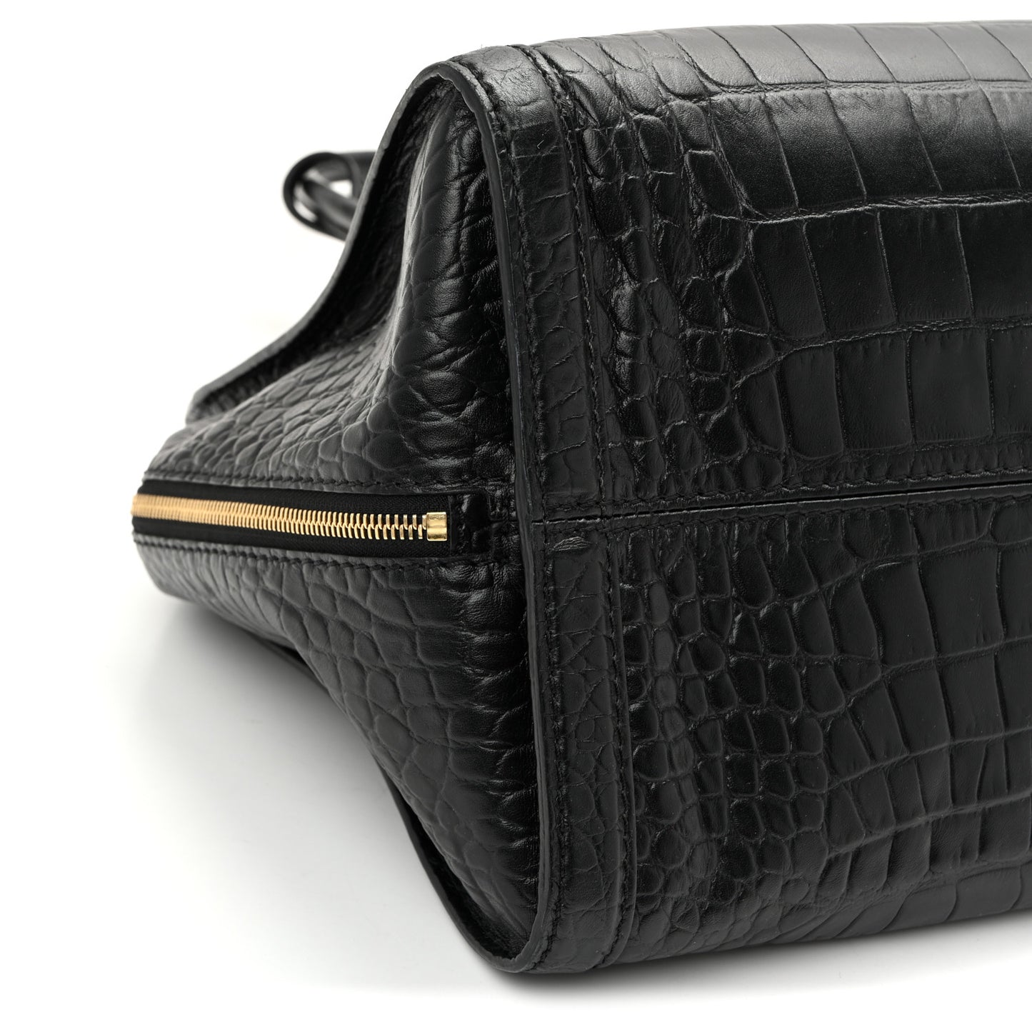 Calfskin Crocodile Embossed Large Skull Padlock Zip Around Tote Black