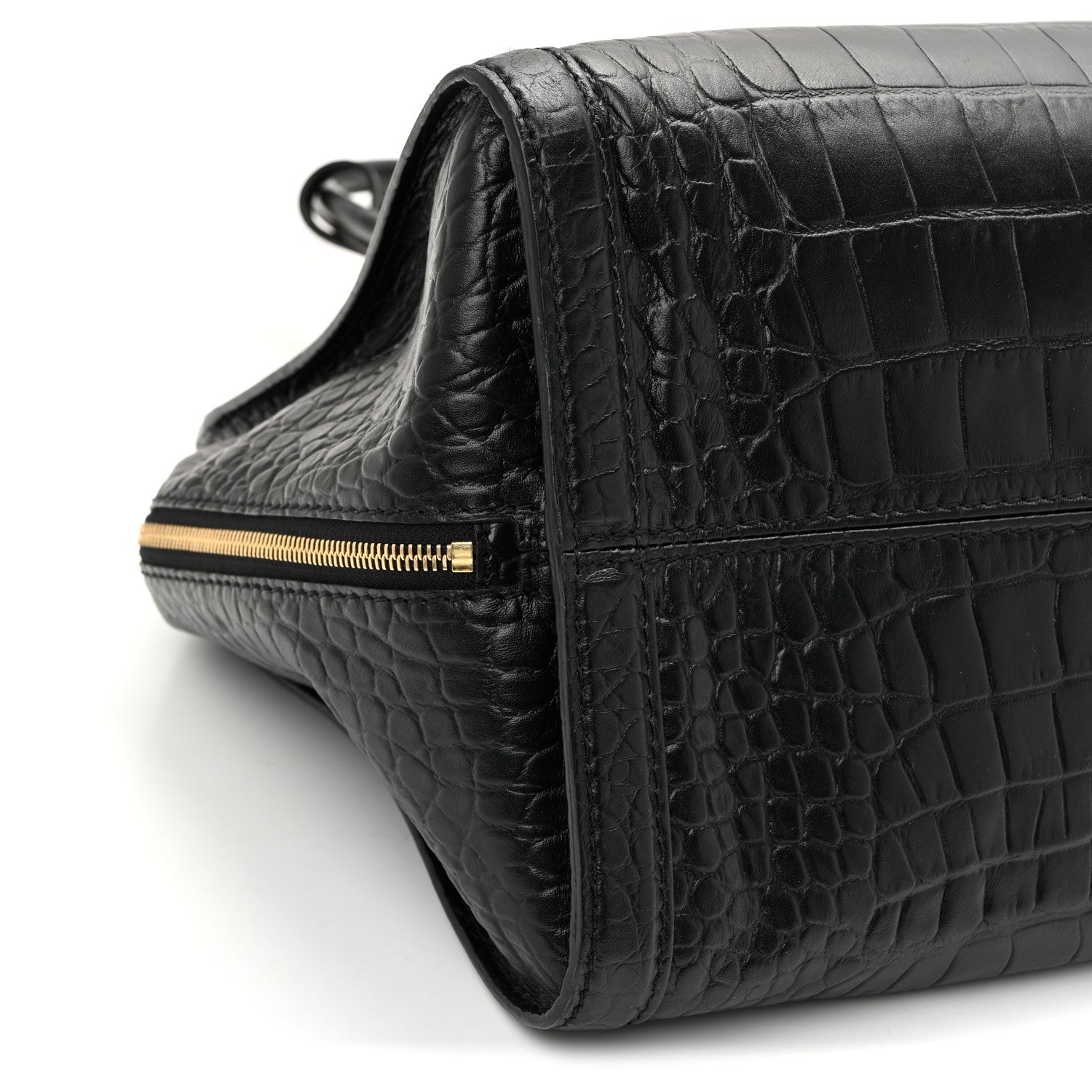 Alexander McQueen Calfskin Crocodile Embossed Large Skull Padlock Zip Around Tote Black 9 of 10