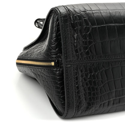 Alexander McQueen Calfskin Crocodile Embossed Large Skull Padlock Zip Around Tote Black 9 of 10
