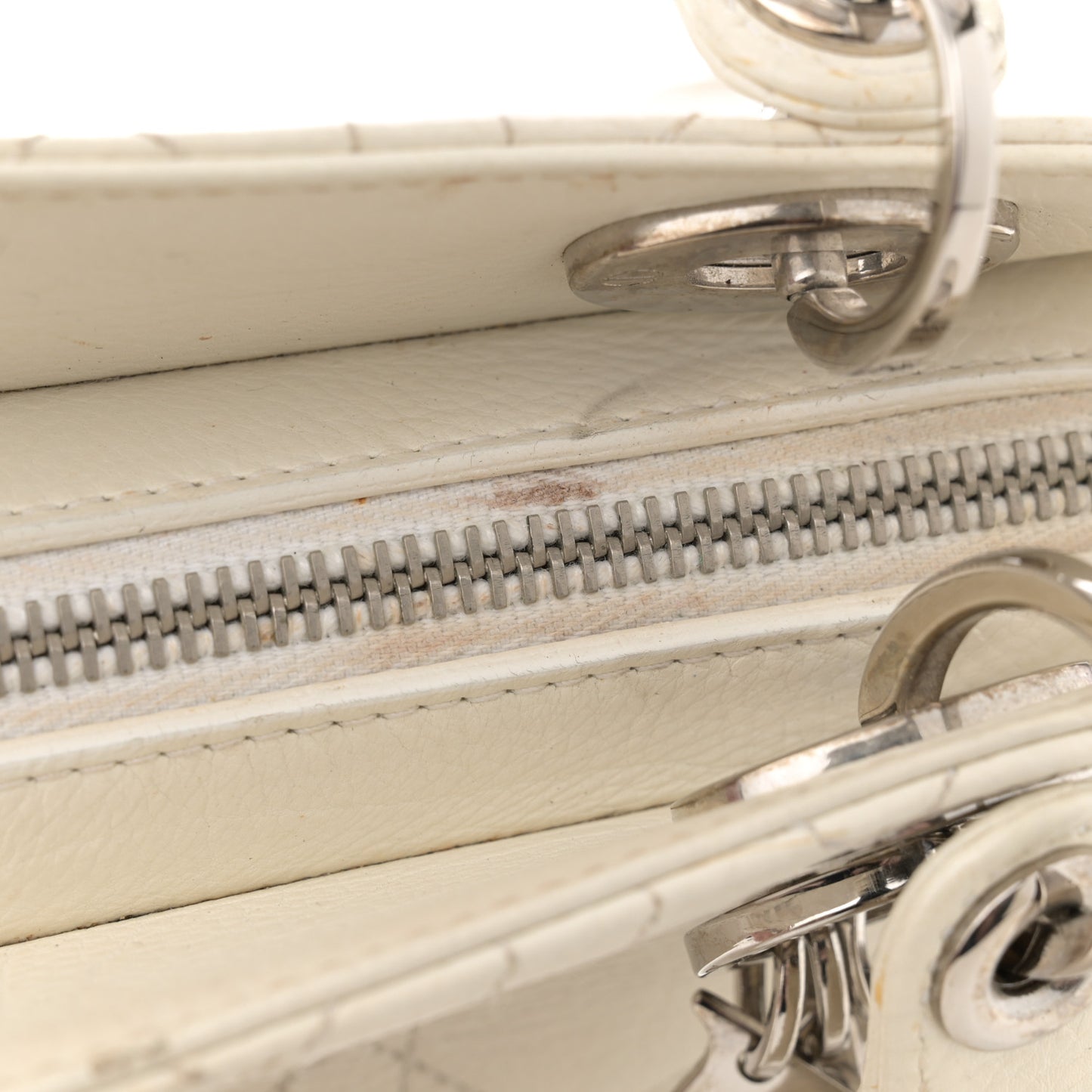 Calfskin Cannage Stitched Small East West Lady Dior White
