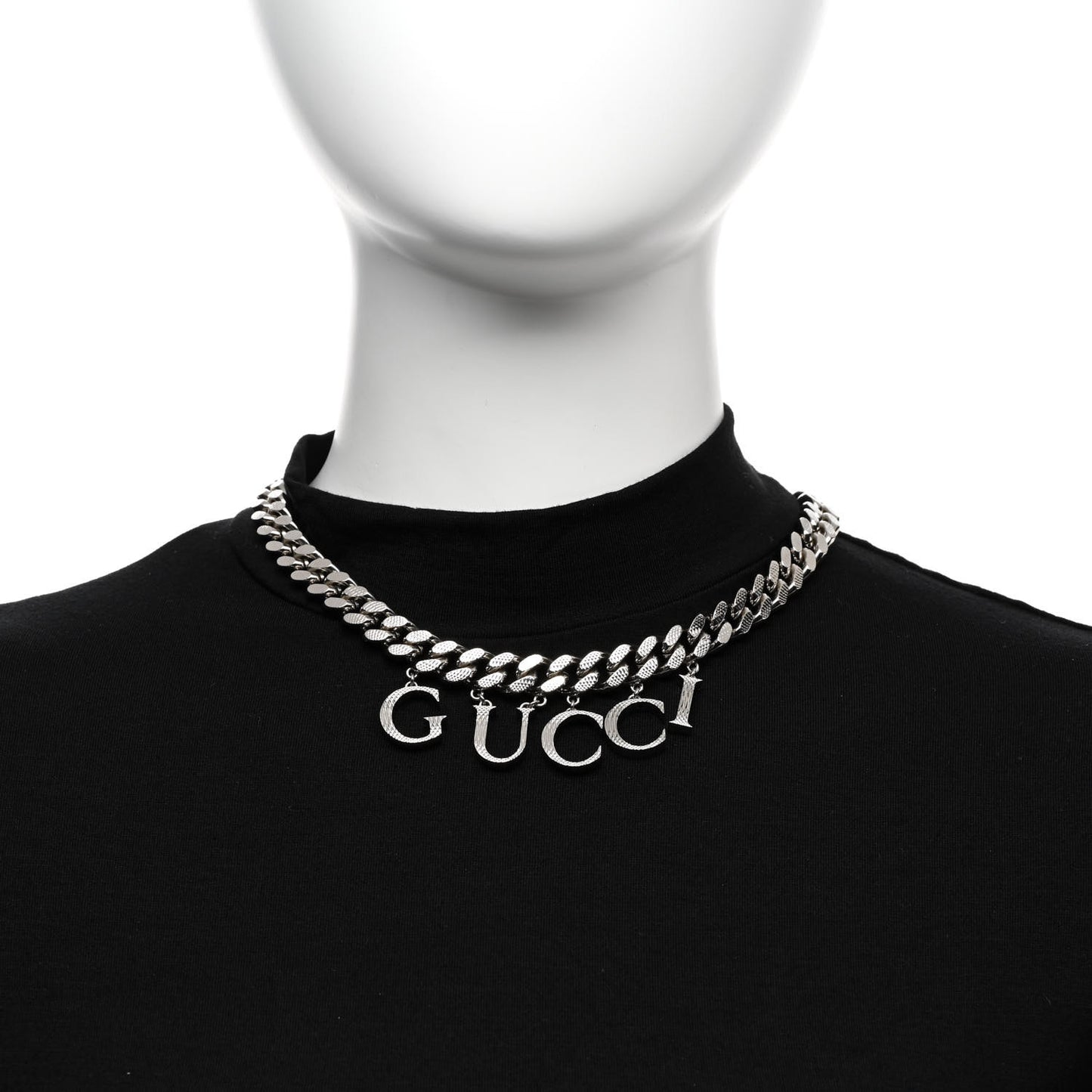Metal Script Choker Necklace Silver
