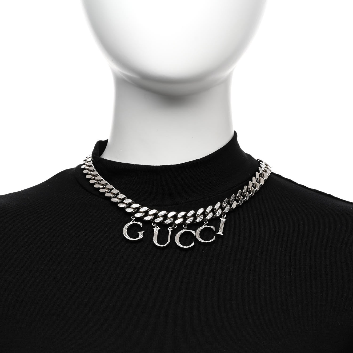 Gucci Metal Script Choker Necklace Silver 2 of 5