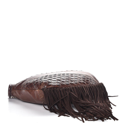 Jimmy Choo Python Calfskin Fringe Tatum Shopper Tote Brown 5 of 11