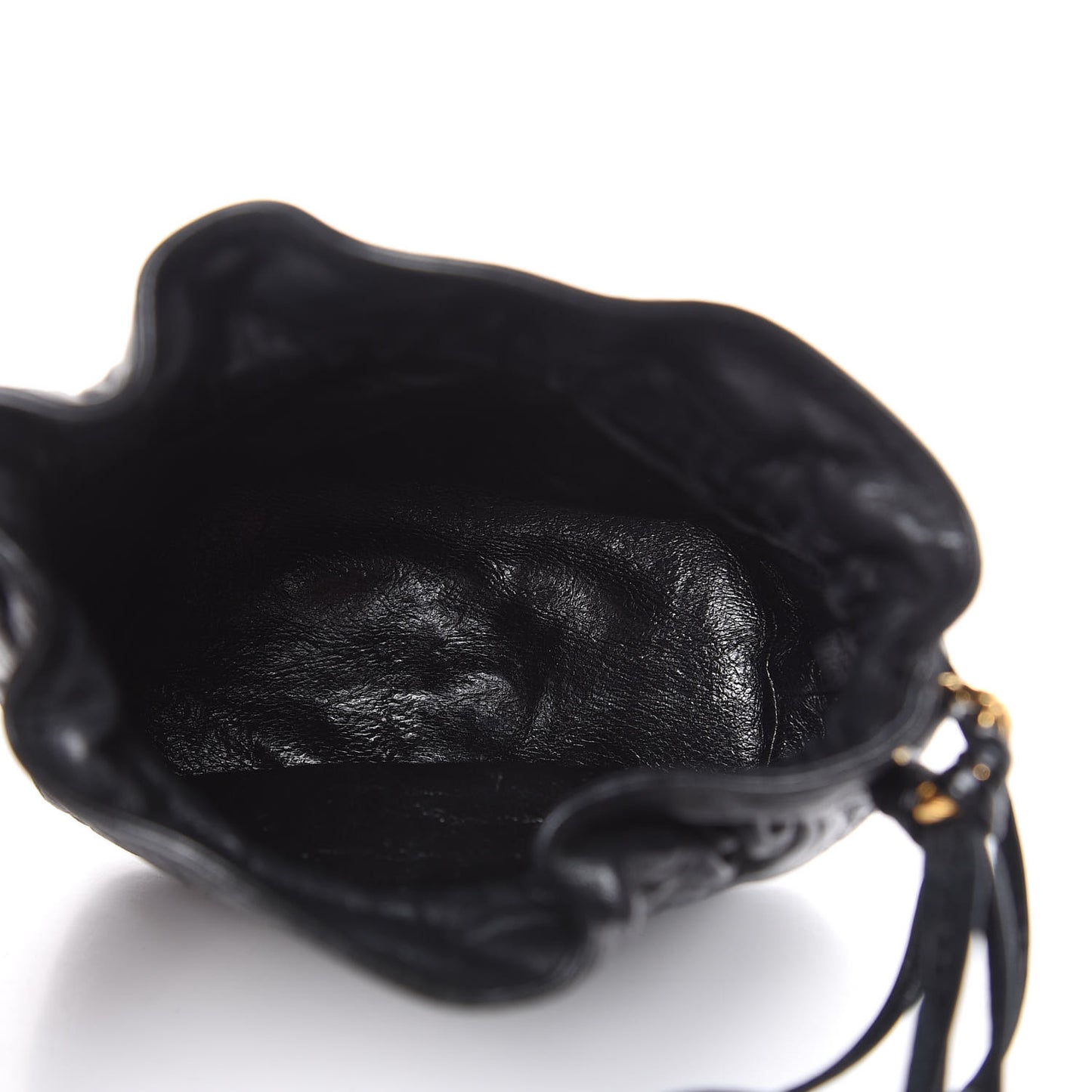 Lambskin Tassel Drawstring Pouch Bag Black