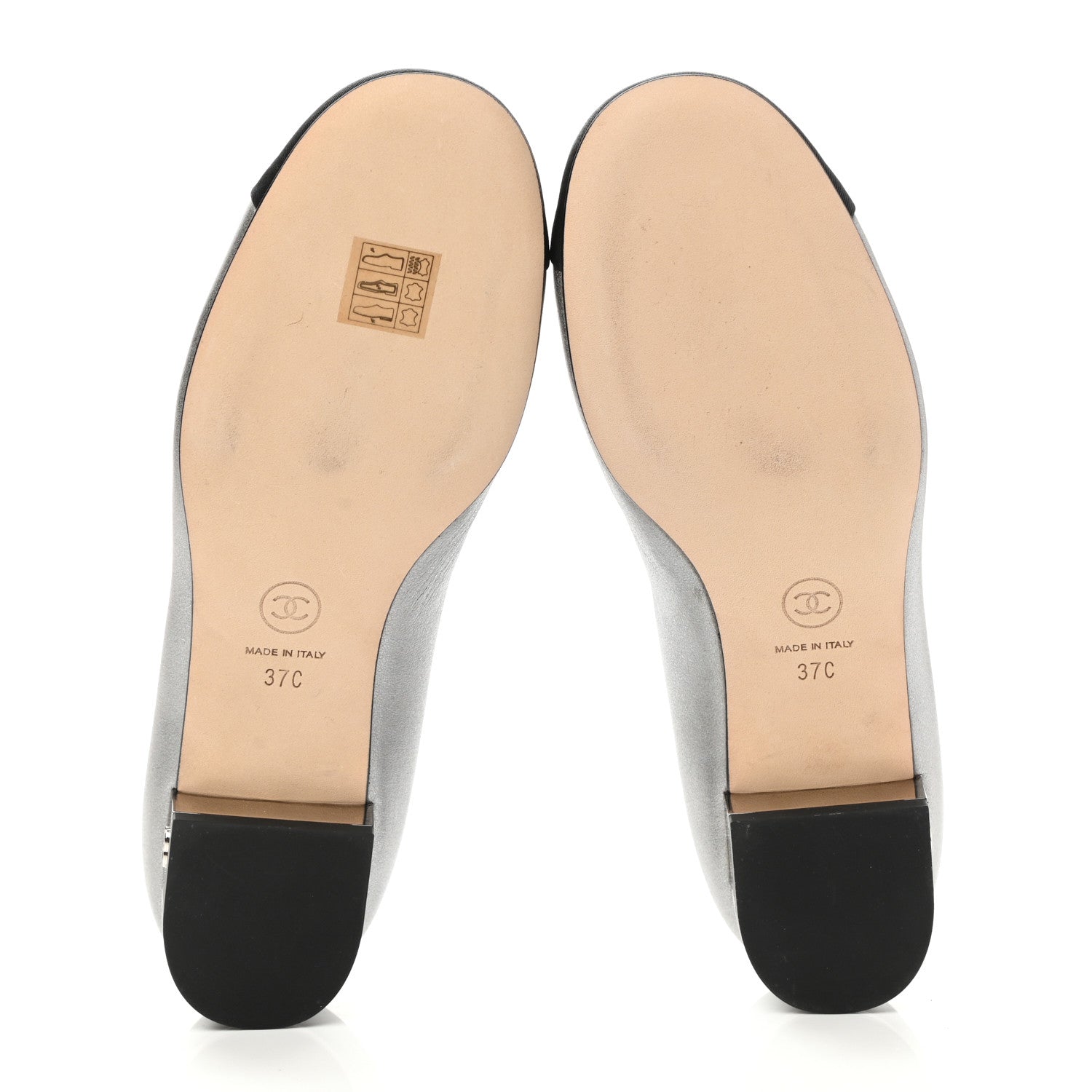 Chanel Metallic Calfskin Grosgrain Cap Toe CC Ballerina Flats 37 Silver Black 5 of 9