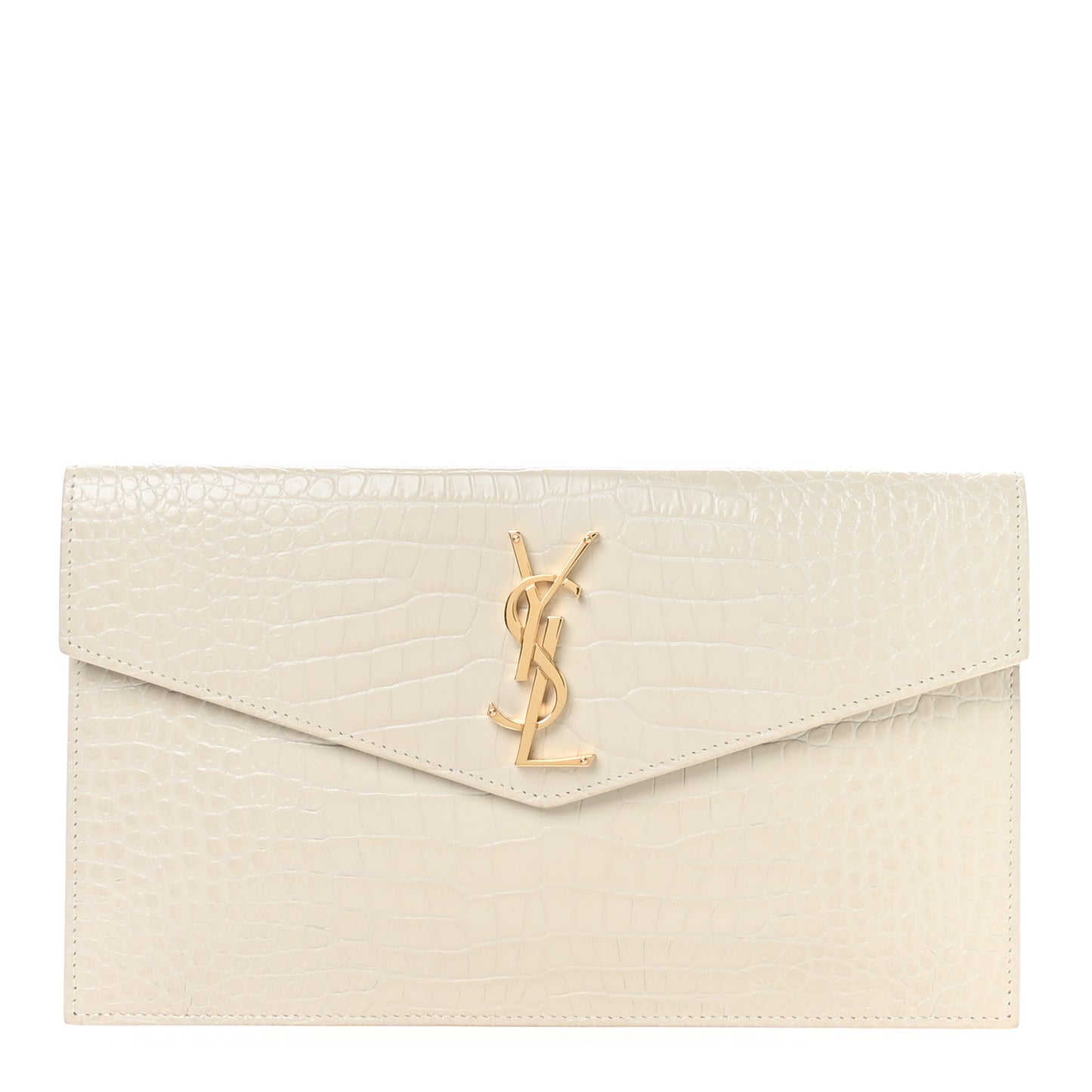 Calfskin Crocodile Embossed Uptown Monogram Pouch Crema Soft