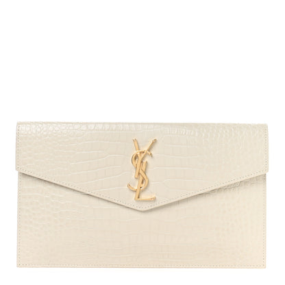 Saint Laurent Calfskin Crocodile Embossed Uptown Monogram Pouch Crema Soft 1 of 9