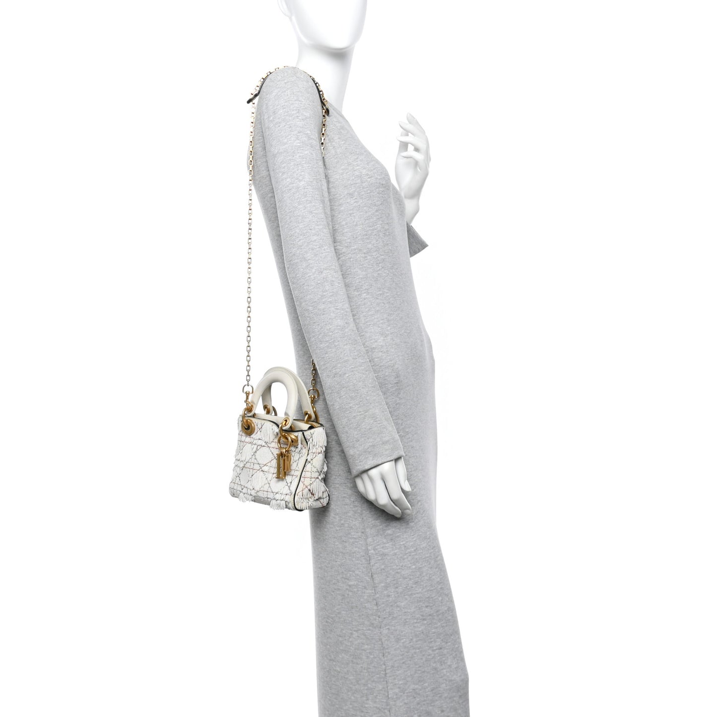 Lambskin Beaded Fringe Mini Lady Dior White