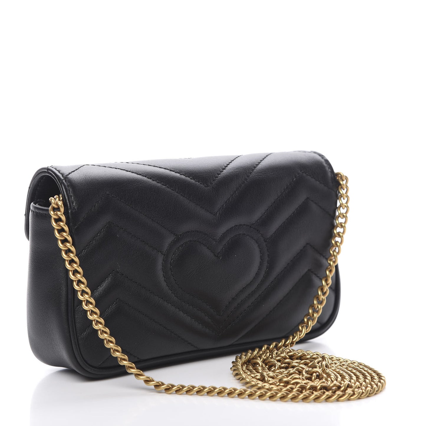 Calfskin Matelasse Super Mini GG Marmont Shoulder Bag Black