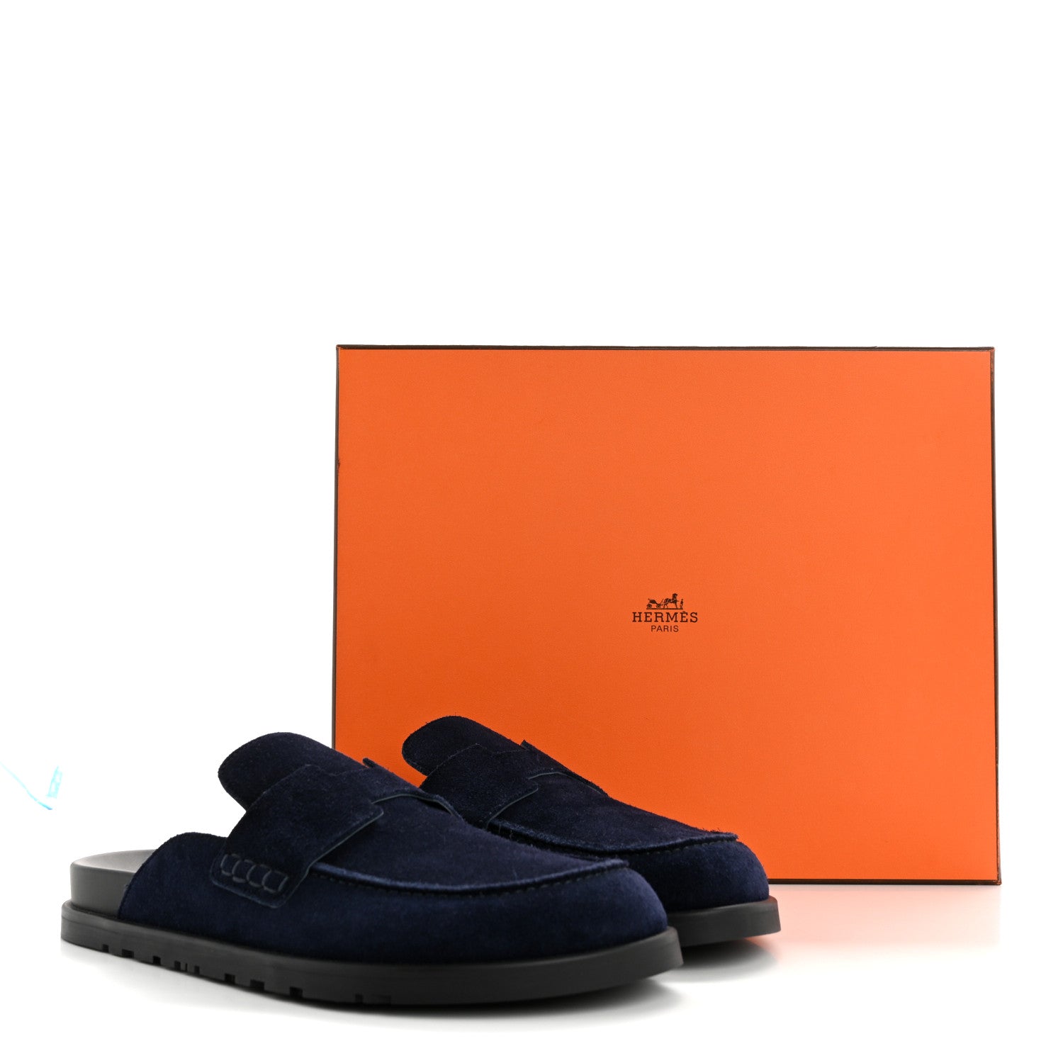 Hermes Suede Calfskin Go Mules 42 Bleu Ocean 10 of 10