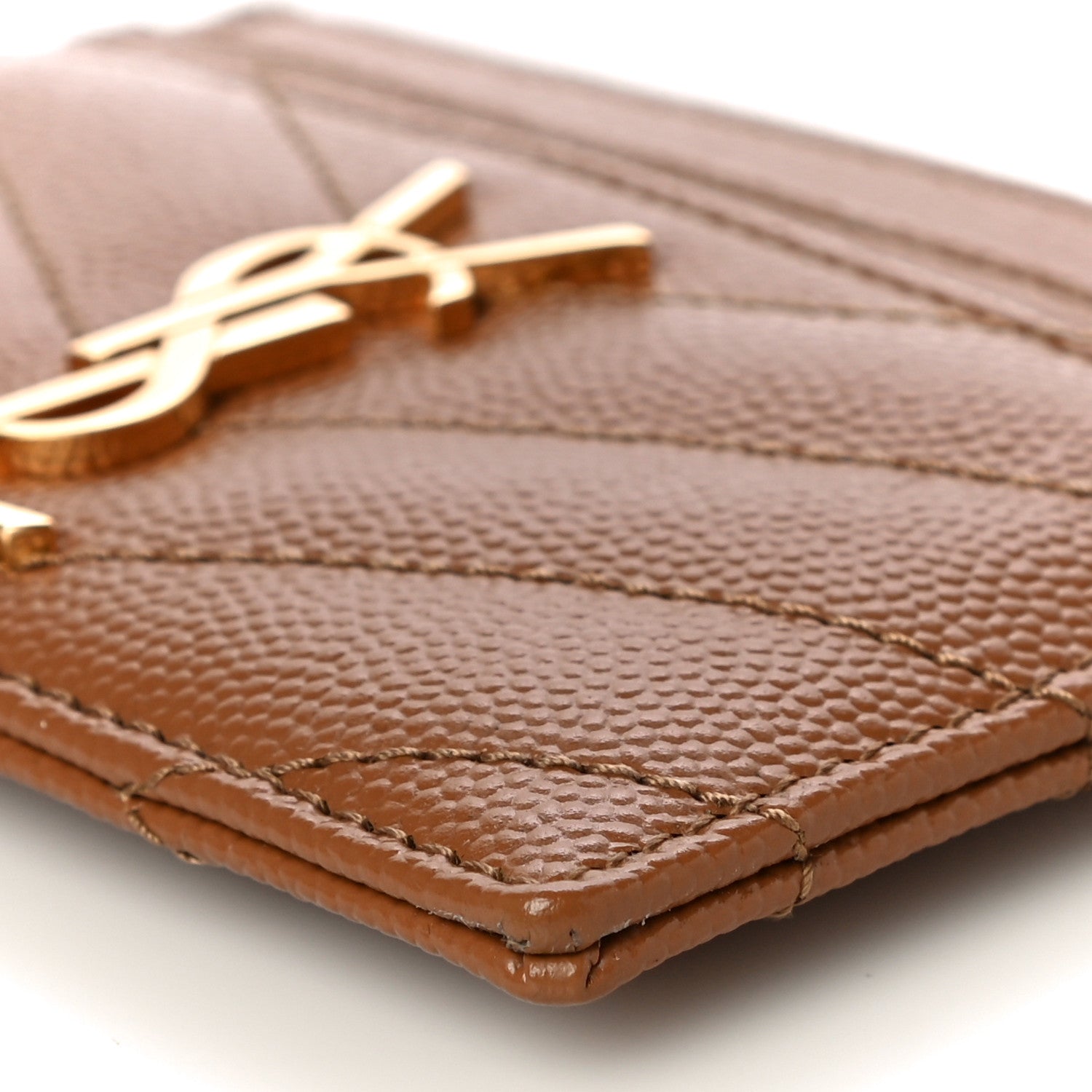 Saint Laurent Grain De Poudre Matelasse Chevron Monogram Credit Card Case Natural Dark 9 of 10