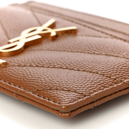 Saint Laurent Grain De Poudre Matelasse Chevron Monogram Credit Card Case Natural Dark 9 of 10