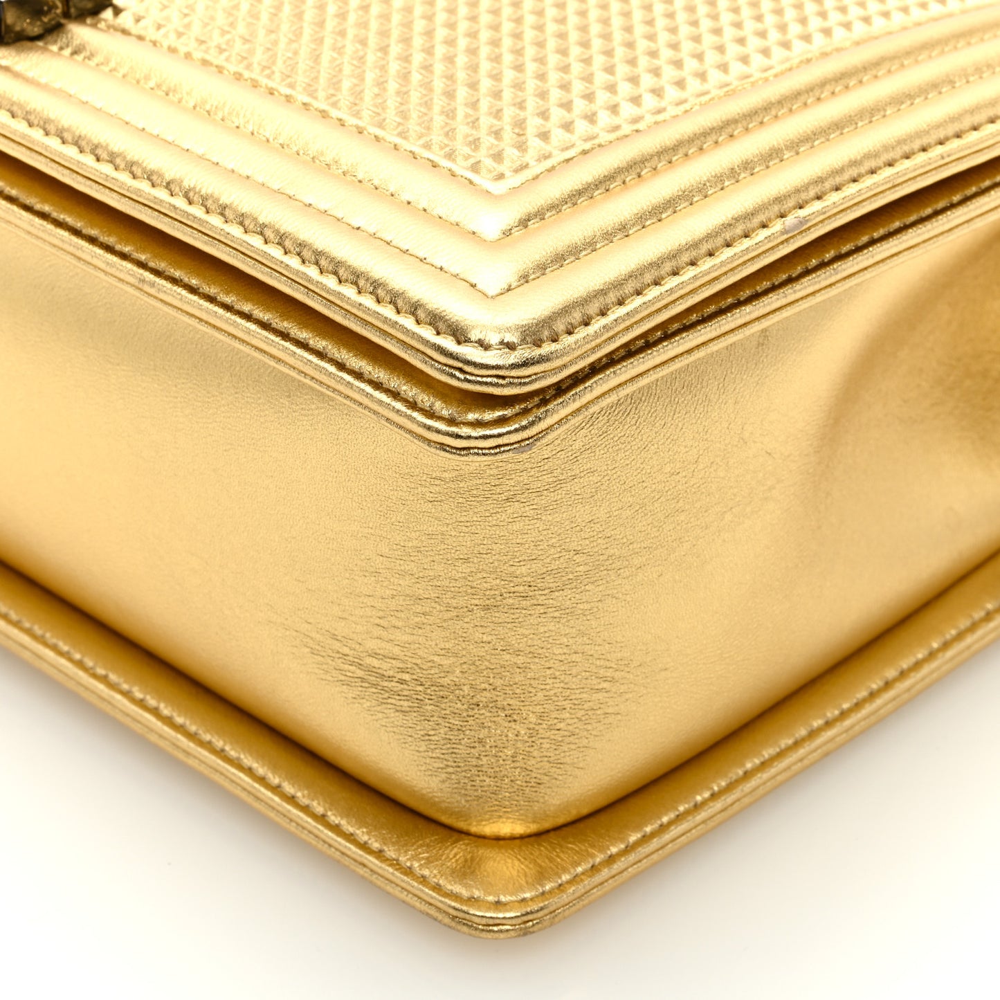 Metallic Lambskin Embossed Large Boy Cube Flap Gold