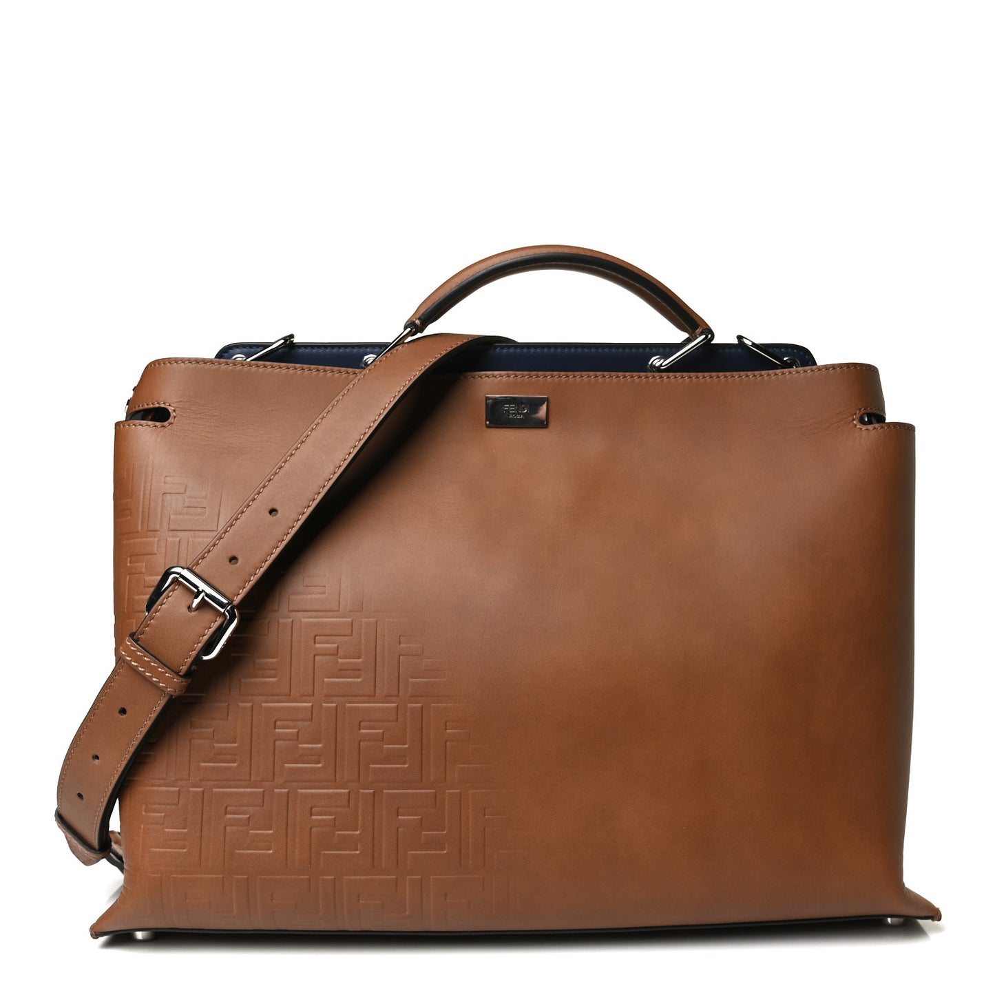 Smooth Calfskin FF Embossed Sfumate Large Mens Peekaboo Iconic Essential Satchel Cuoio