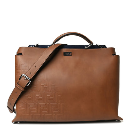 Fendi Smooth Calfskin FF Embossed Sfumate Large Mens Peekaboo Iconic Essential Satchel Cuoio 1 of 20