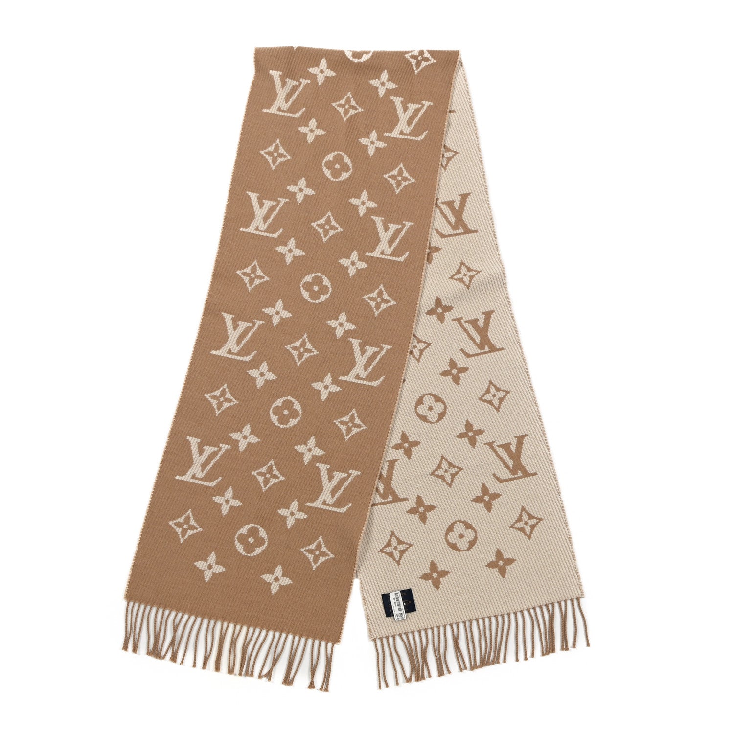Louis Vuitton Wool Cashmere Monogram Daily LV Scarf Beige White