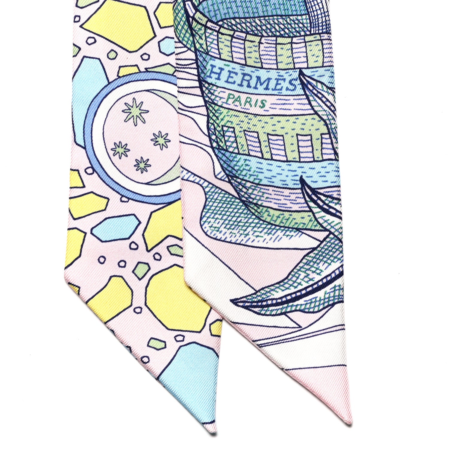 Hermes Silk La Danse Des Amazones Twilly Rose Pale Bleu Jaune 2 of 4