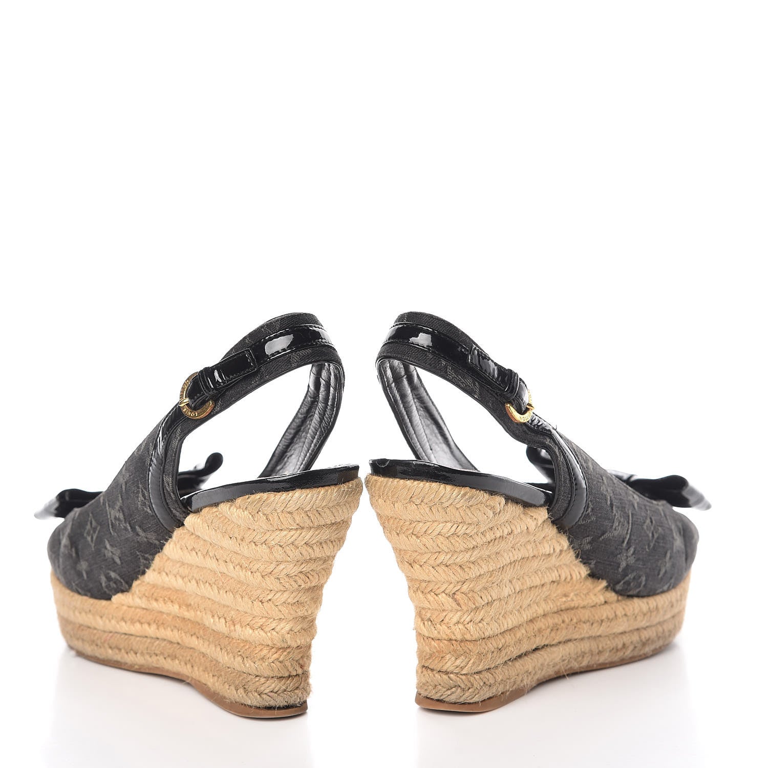 Louis Vuitton Denim Patent Monogram Bow Espadrille Wedges 38.5 Black 5 of 23