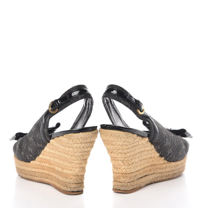 Louis Vuitton Denim Patent Monogram Bow Espadrille Wedges 38.5 Black 5 of 23