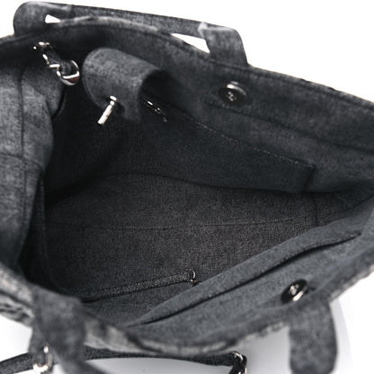 Chanel Denim Embossed CC Logo Print Shopping Tote Black 3 of 4