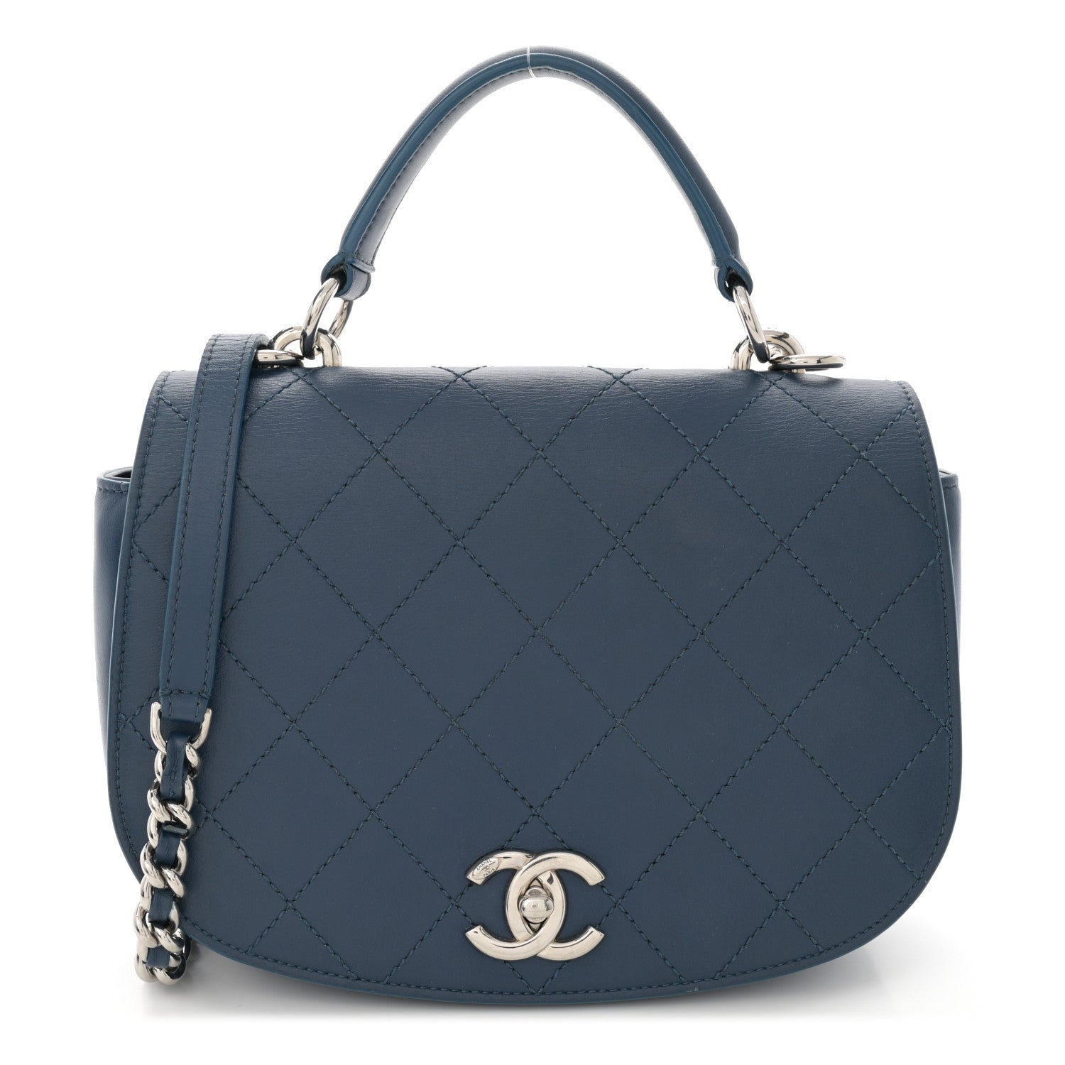 Chanel Calfskin Stitched Ring My Bag Flap Crossbody Navy 1 of 13