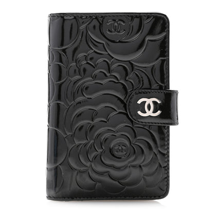 Chanel Patent Camellia Embossed Zipped Pocket Wallet Black 1 of 11