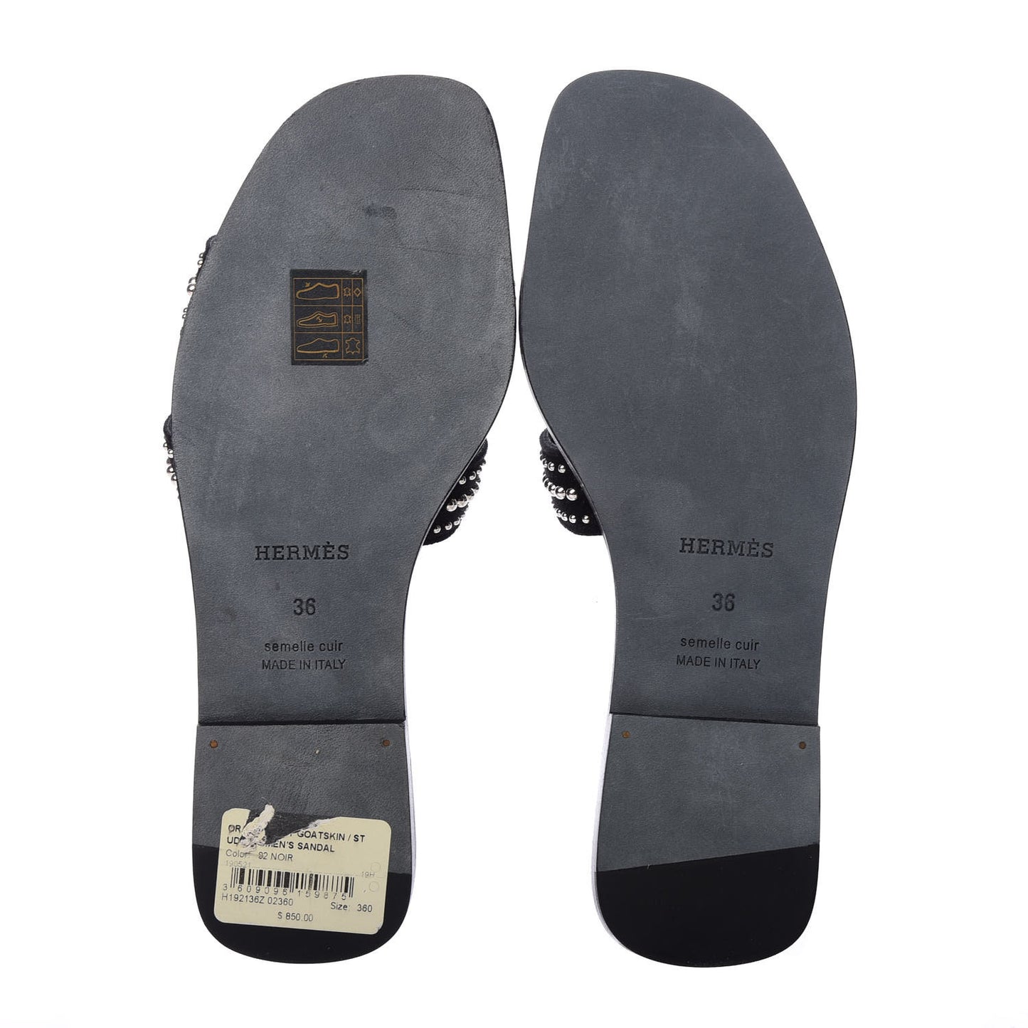 Suede Goatskin Studded Oran Sandals 36 Black