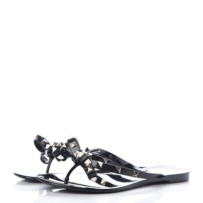 Valentino Garavani PVC Jelly Rockstud Bow Thong Sandals 39 Black 3 of 8