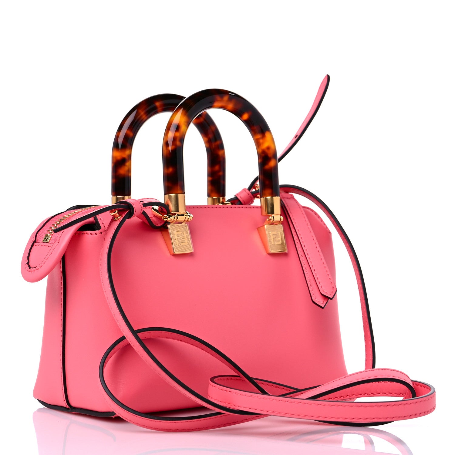 Fendi Vitello King Plexiglass Logo Embossed Mini By The Way Top Handle Boston Bag Pink Dalia 3 of 10
