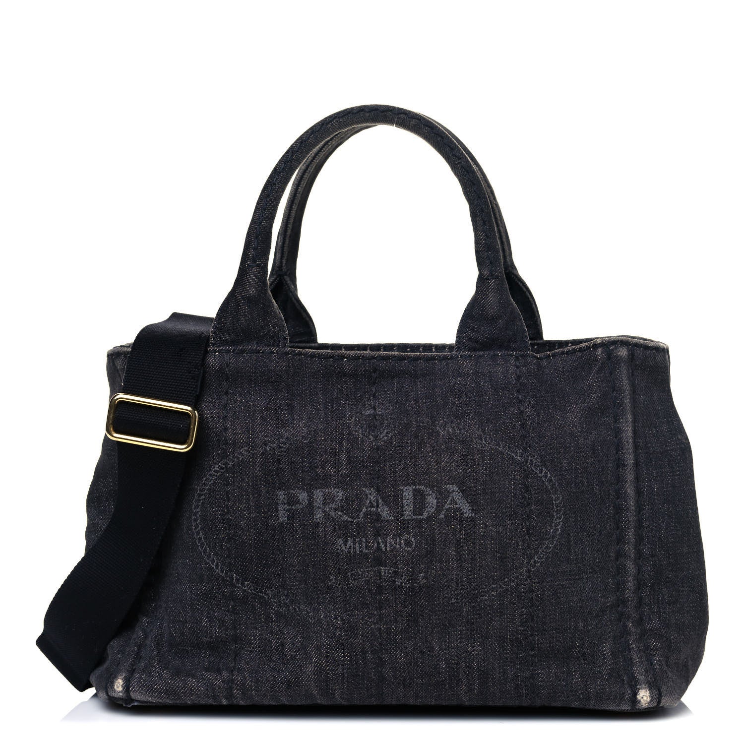Prada Denim Small Logo Tote Black 1 of 17