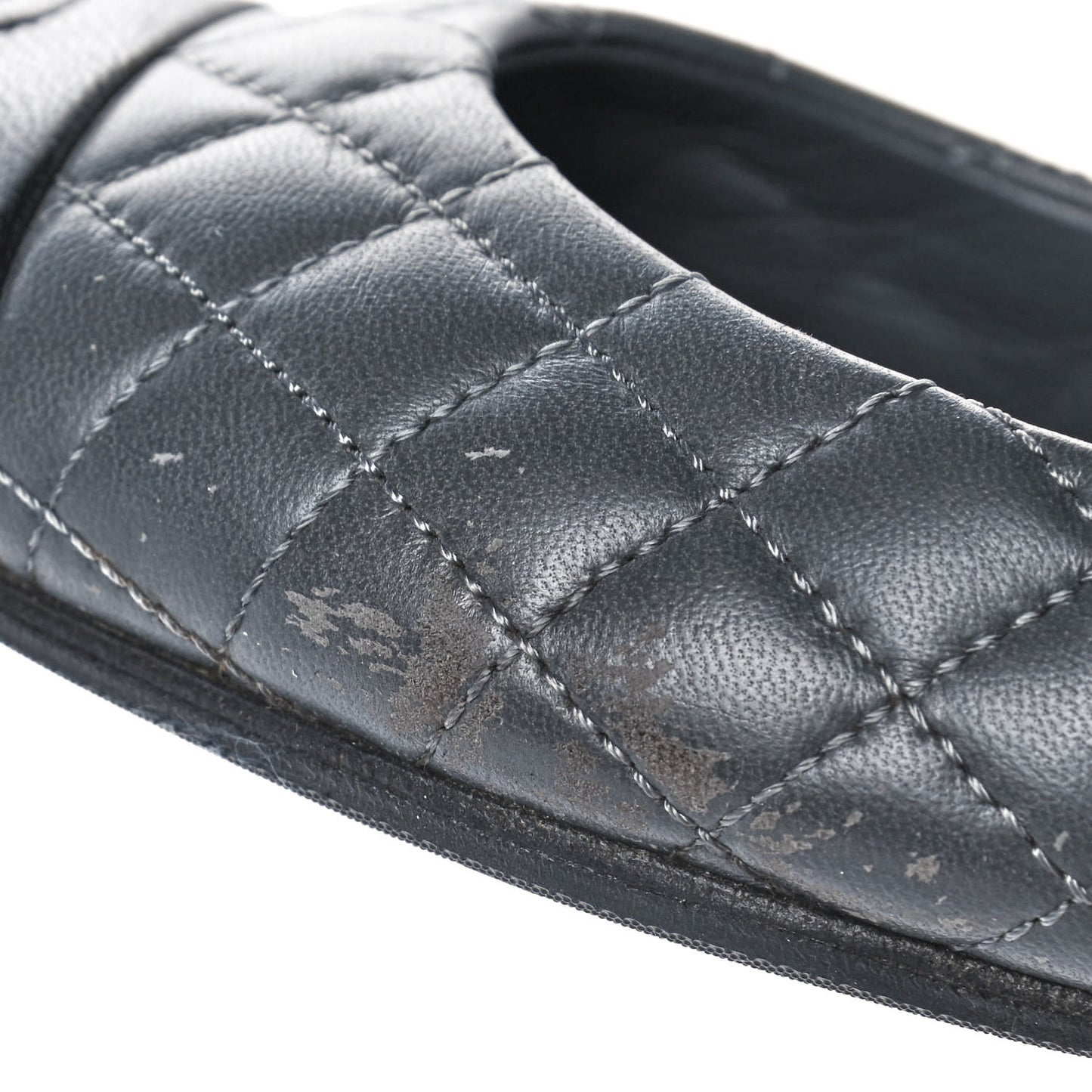 Lambskin Quilted Cap Toe Ballerina Flats 36.5 Charcoal Black