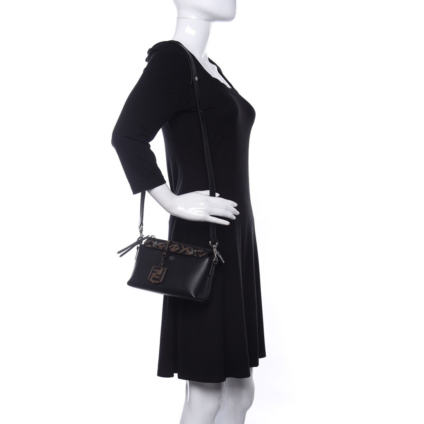 Vitello Dolce Bi-Color FF 1974 Embossed Mini By The Way Boston Bag Black Maya