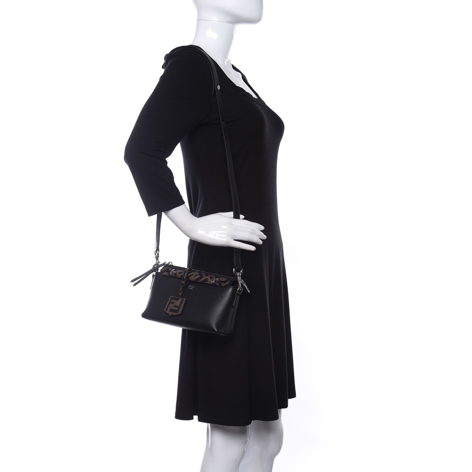 Fendi Vitello Dolce Bi-Color FF 1974 Embossed Mini By The Way Boston Bag Black Maya 2 of 9